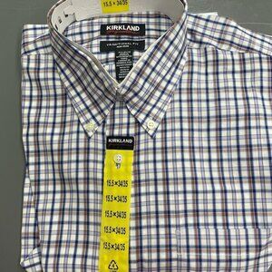 NEW Kirkland Signature Men's 15.5 x 34/35 Traditional Fit Button Down Shirt